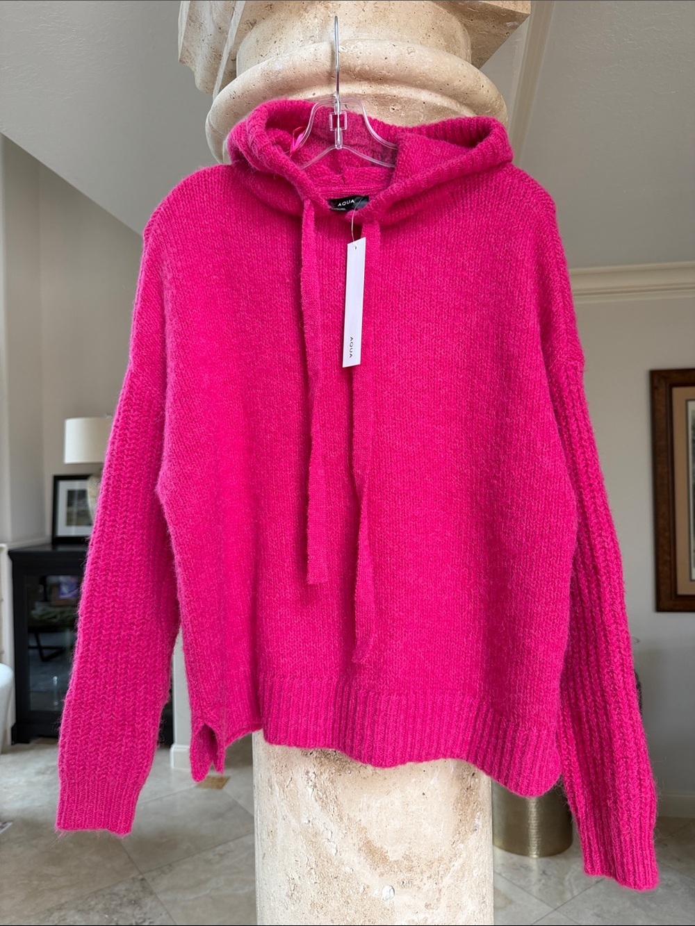 Aqua Hot Pink Hooded Sweater Sz Small NWT